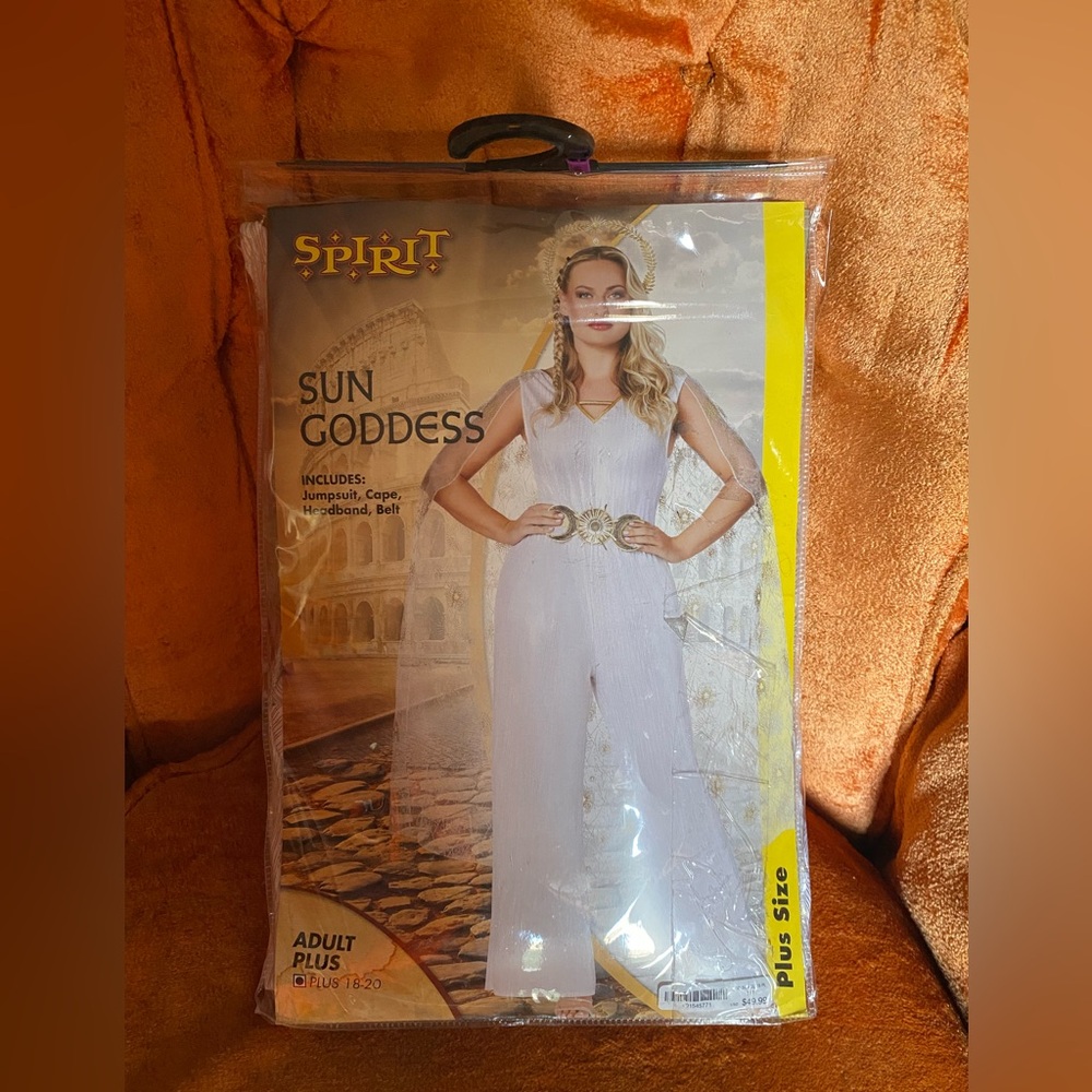Spirit Halloween white & gold sun goddess jumpsuit costume